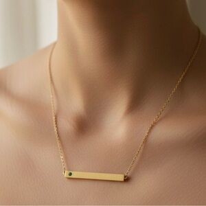 Gold Horizontal Bar Necklace with Green Accent - Women's Jewelry